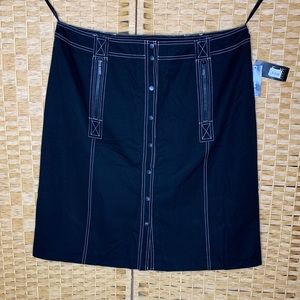 INC Black Skirt With White Stitching Snap Front 18